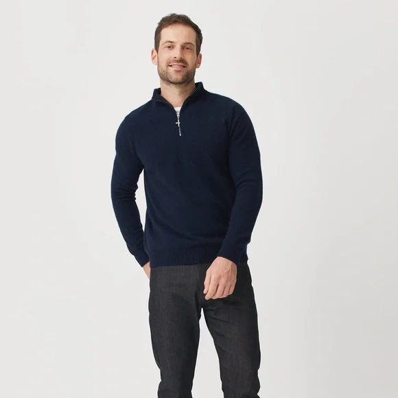 Untouched Wool Cassum Navy Blue Half Zip Men’s Sweater in Large - Picture 2 of 8